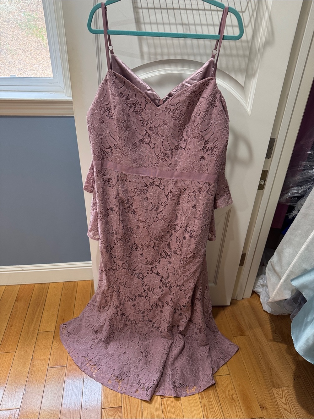 City Chic Dusty Rose Lace Spaghetti-Strap Gown